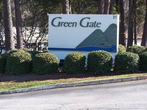Green Gate entrance sign at 25 Woods Lake Road
